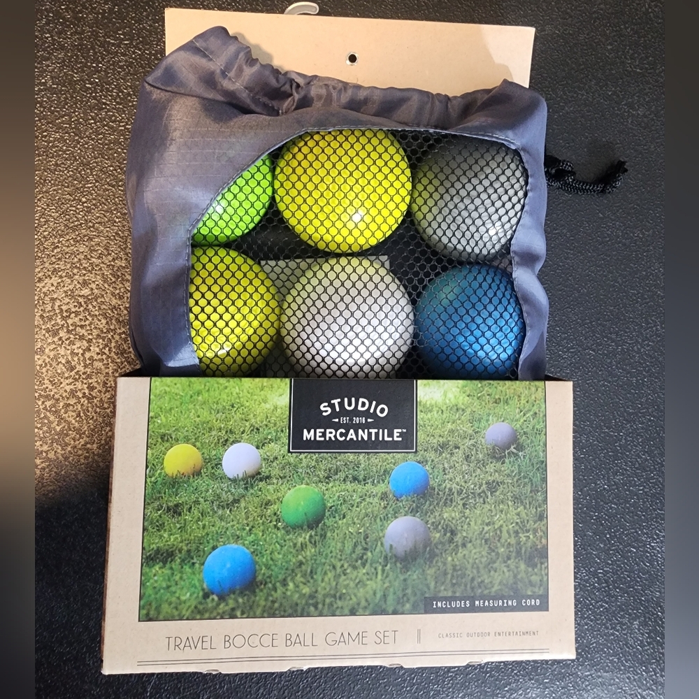 2 PackStudio MERCANTILR Travel Bocce Ball Game Set - Blue, Green, Gray